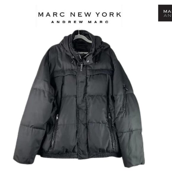 Black Friday Sales! Andrew Marc Men's Down Jacket, Black Puffer Winter Coat - Picture 2 of 9